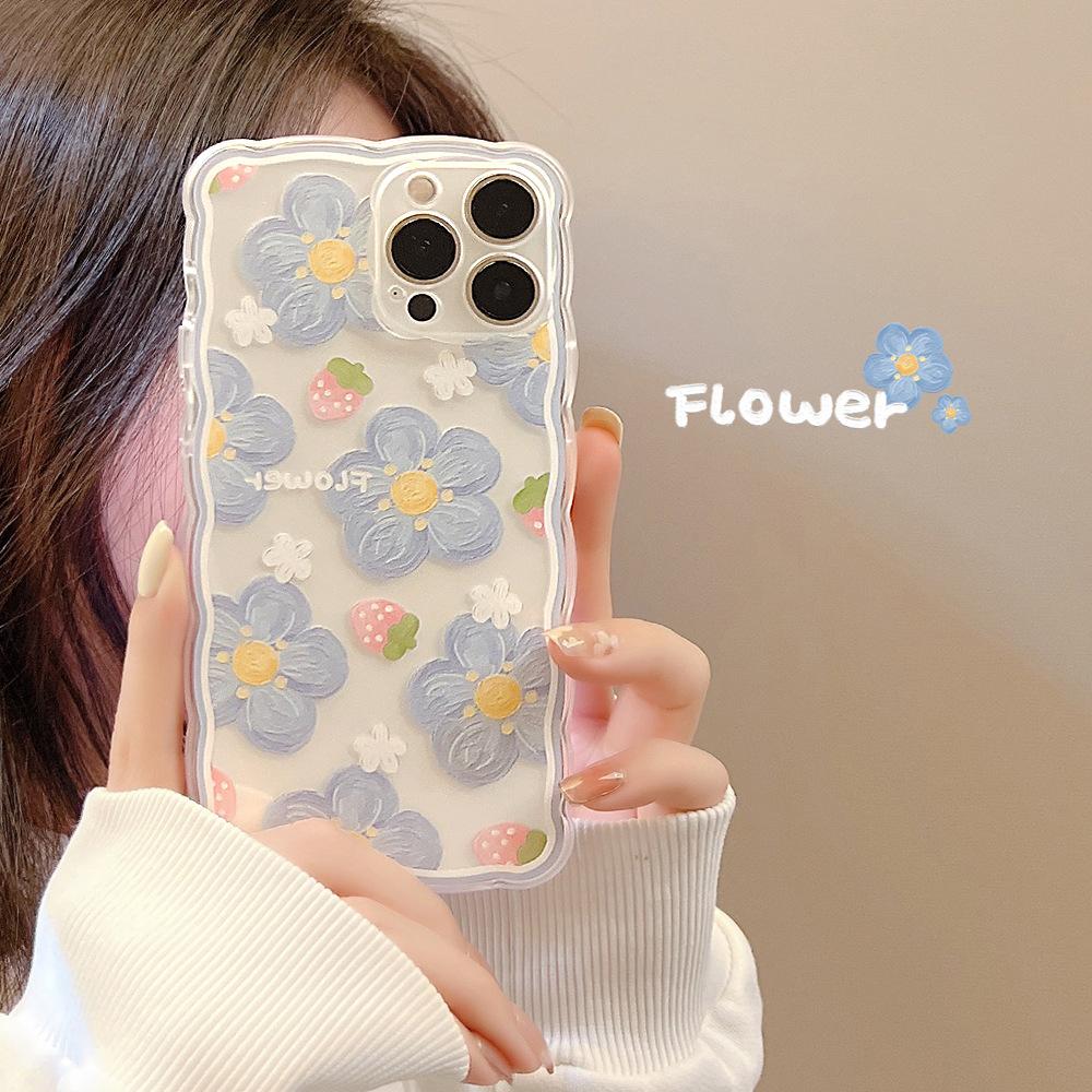 Цветы Подходят для Чехла на Мобильный Телефон Apple Iphone14pro Max 16 Модный Чехол для Мобильного Телефона с Волнистым Краем Высококачественный