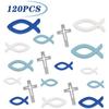 LUOM 120 Pcs/set Hollow Wooden Fish Cross Christening Decoration Communion Table Decoration