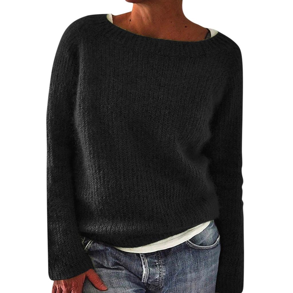 Женский модный повседневный однотонный круглый вырез пуловер свободный свитер с длинными рукавами топ