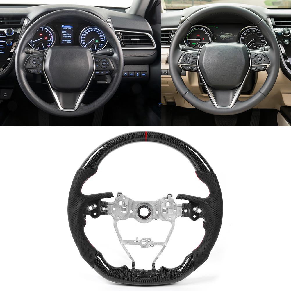 Carbon Fiber Steering Wheel Preforated Leather W Red Stitching For Toyota Camry XV70 Corolla RAV4 Avalon 2018 2020