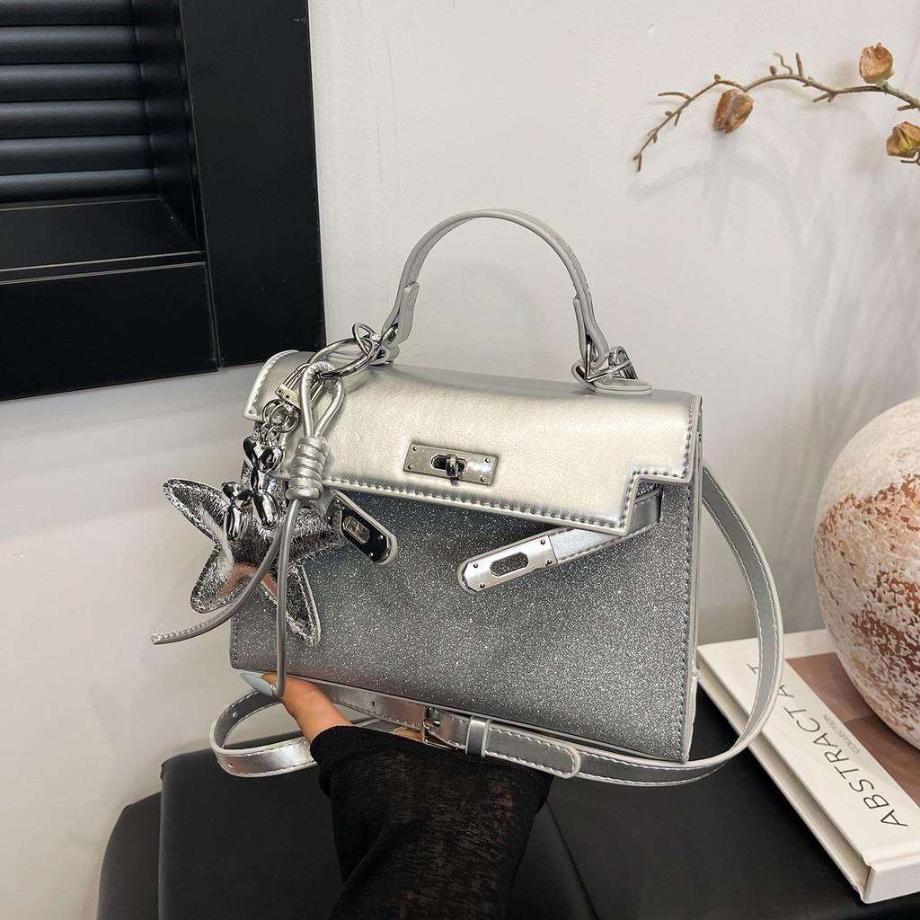 IELGY Ladies Messenger Bag Fashion Casual Silver Stitching Small Square Bag