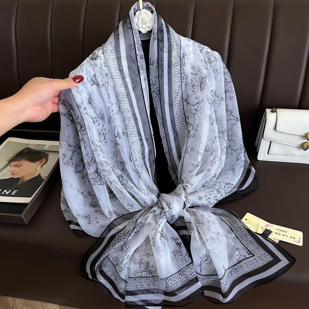 180*135cm Summer Silk Scarf Women Outdoor Shawl Bandanna Foulard Female Beach Fashion Luxury Oversized Shawl Head Hijab Wrap