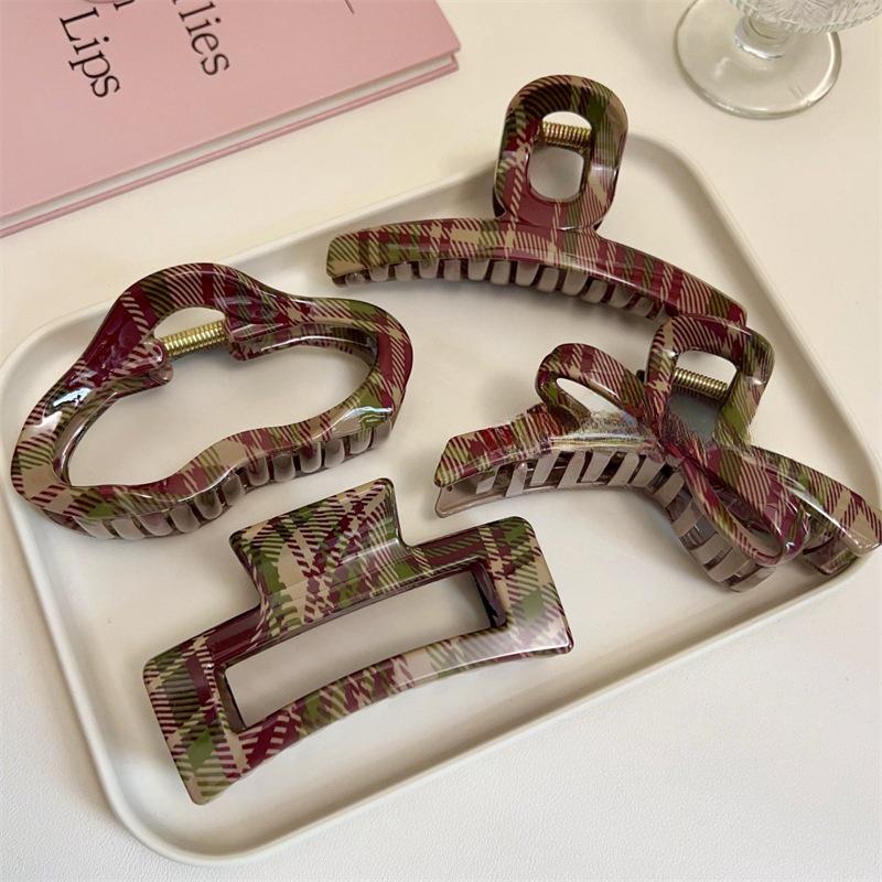 Элегантная заколка-клипса для волос: Светло-красная и зеленая рождественская клетка