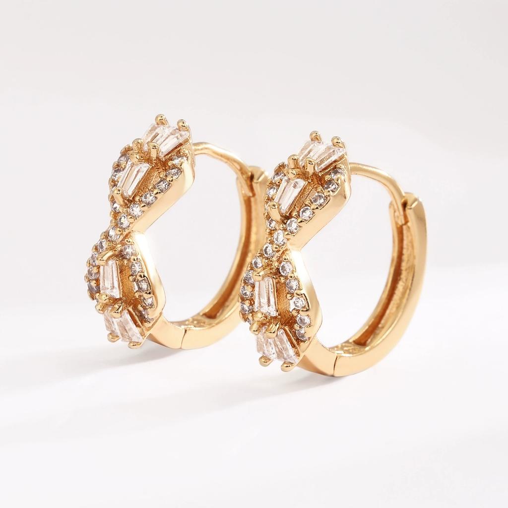 Women's 14k Gold Stylish Hoop Earrings Infinity Crystals Clasp
