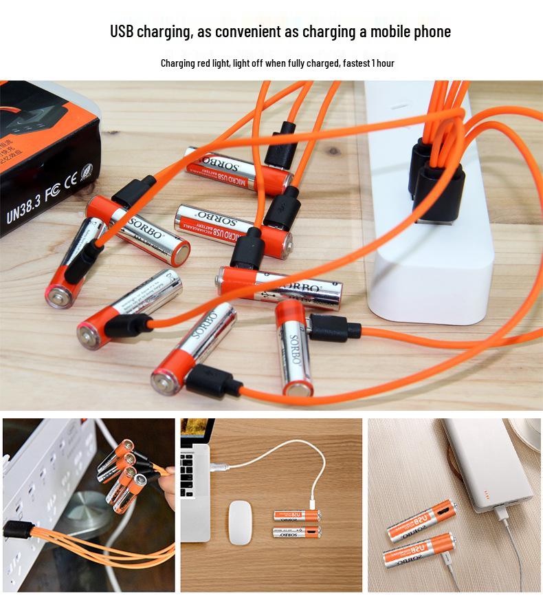 Smart USB Rechargeable AAA Battery Charger Set, 2-Slot Universal 1.5V Lithium Polymer Batteries.