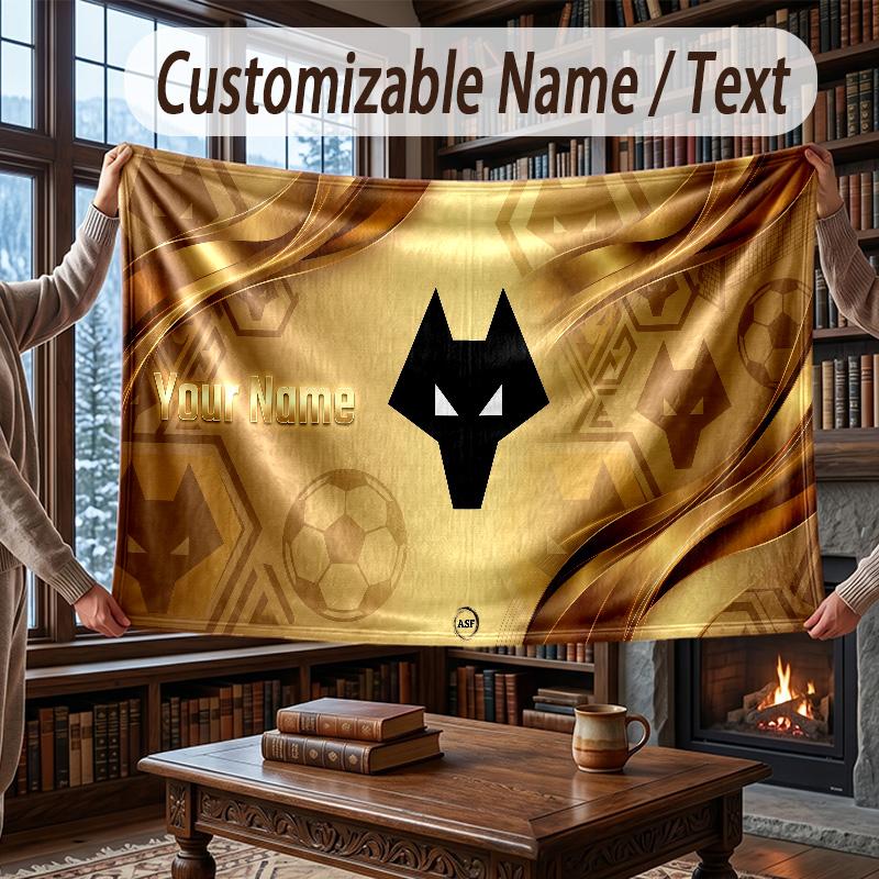 Custom Name Flannel Throw Blanket Wolverhampton Wanderers Football Pattern Warm Home Decoration