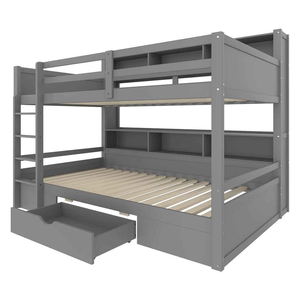 =(WX000708AAE)Bunk beds, 90x200cm(90x200cm) single beds, children's beds, , bunk beds, with drawers, with storage compartments, without mattress, grey
