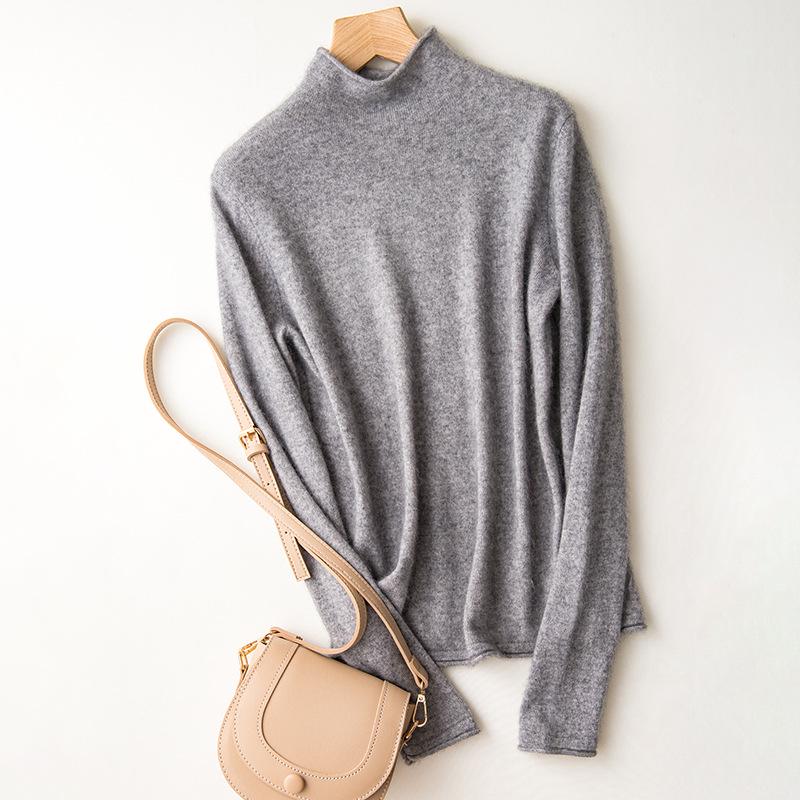 Женский свитер с полуворотом из мериносовой шерсти - 100% чистая шерсть, закрученный край, осенне-зимний трикотажный пуловер