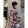 2024 Plaid Long Sleeve Shirt Japanese Hong Kong Style Ins Loose Shirt Boys Summer Trendy Versatile Casual Coat