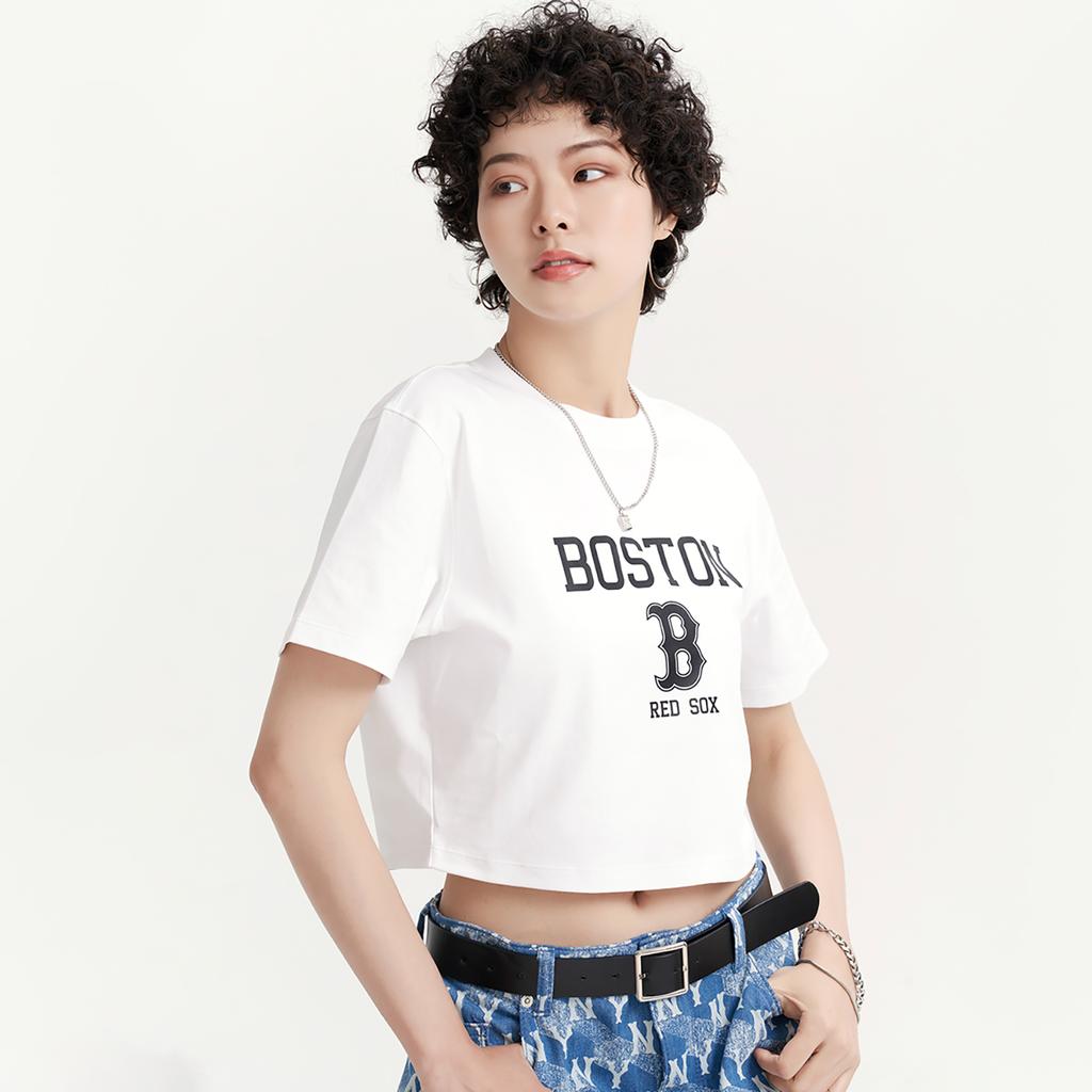 MLB Collegiate Style Boston Red Sox Summer Breathable High-Value American Vintage Short Sleeve T-Shirt Women T-Shirts White 3FTSV0333-43WHS