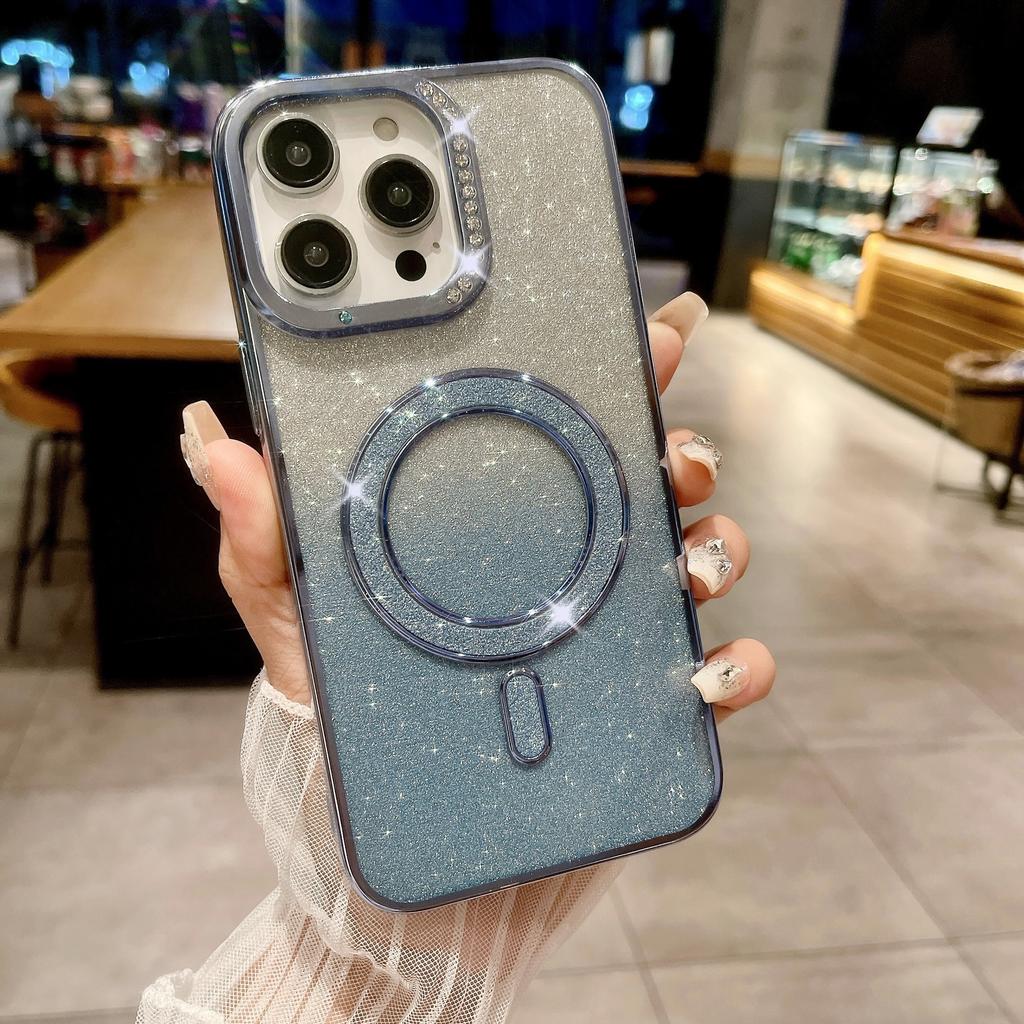 Подходит для IPhone16Pro Гальванизированный Водяной Бриллиант Чехол для Телефона, Apple 15 Инкрустированный Бриллиантами Блестящий 14 Магнитная Зарядка Защитный Чехол