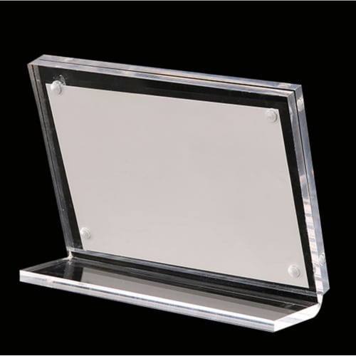 Heizi Card Display Case, L-Shaped, Set of 2, for Trading Postcards, Acrylic Frame, Screw-Down Magnet (Clear, Horizontal, A7 Trading Card Size)
