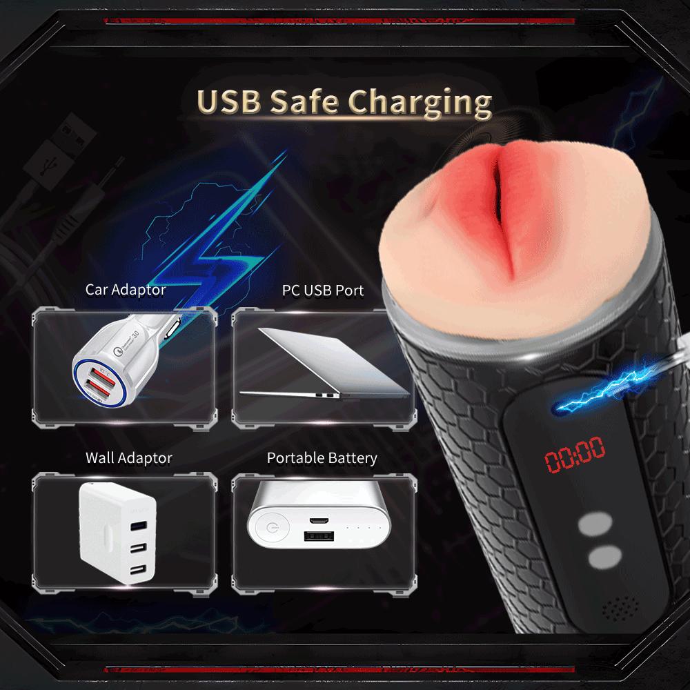 New Automatic Men's Masturbation Cup Timing Vibrator Dual Channel Vaginal Oral Sex Pocket Masturbation Cup Orgasm Men's Adult 18+