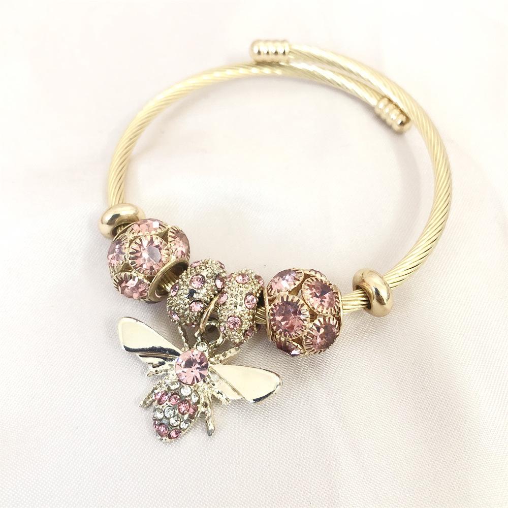 Браслет-подвеска «Пчела» из 18-каратного золота с циркониевыми стразами из титановой нержавеющей стали