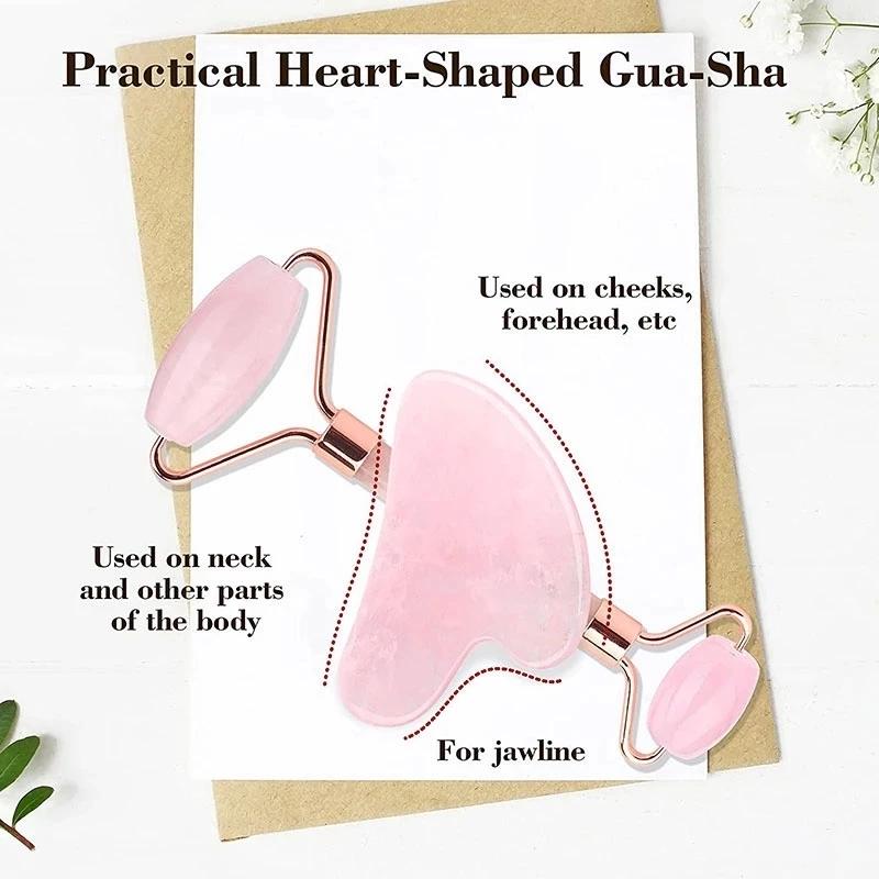 2/3/4pcs Natural Rose Quartz Obsidian Jade Roller Gua Sha Stone Set Gouache Scraper Facial Lifting Anti-Wrinkle Skin Care Tools