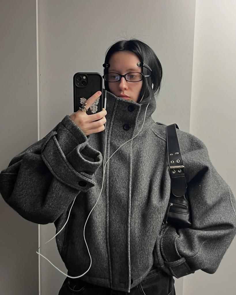 Женская однобортная commuter-куртка с воротником-стойкой - Европейская и американская осенне-зимняя коллекция 2025