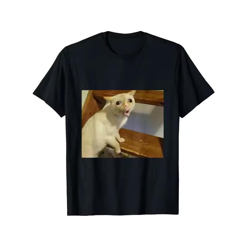Men's Funny Cat Pattern T shirt Summer New Casual T shirt Suitable for Both Men and Women