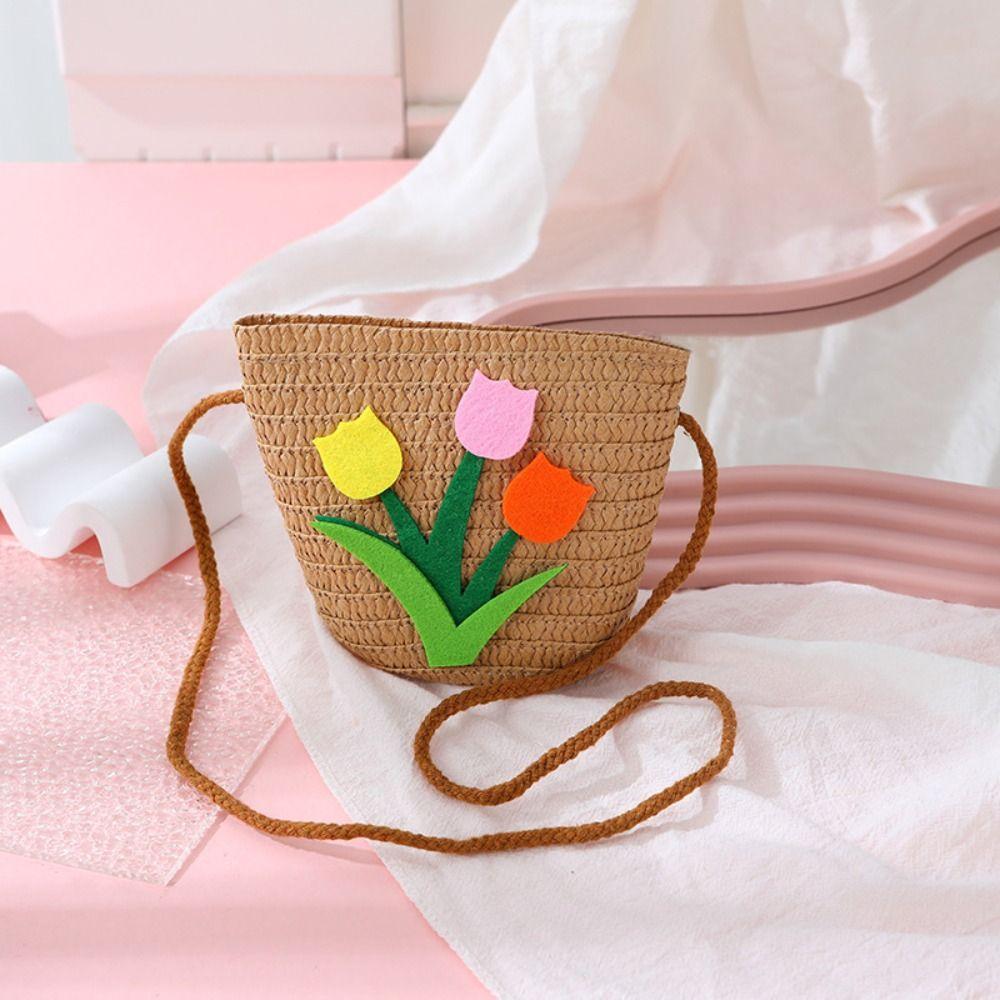 Соломенная сумка через плечо с цветочным принтом, кошелек для монет, симпатичная сумка через плечо для девочек и детей