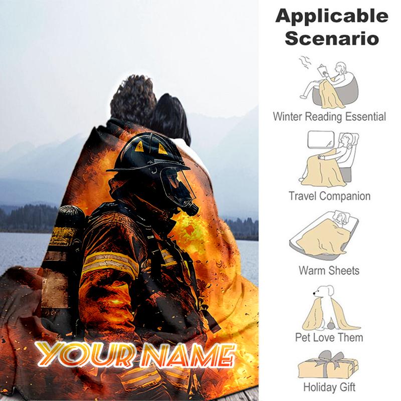 1PC Custom Name Firefighter Courage flannel blanket versatile,all-season throw suitable for the living room,bedroom,camping,travel,and gift