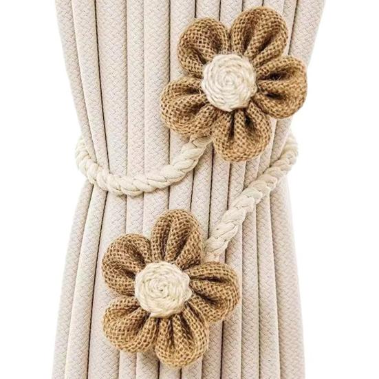 2Pcs Flower Curtain Tiebacks Handmade Boho Style Sunflower Curtain Holdbacks Linen Window