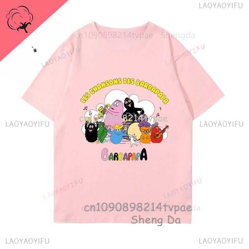 Children T Shirt Barbapapa Cartoon Clothes Boys Girls 100 Cotton Crewneck Casual Kawaii Cute Tee Camisa Printed Shirt
