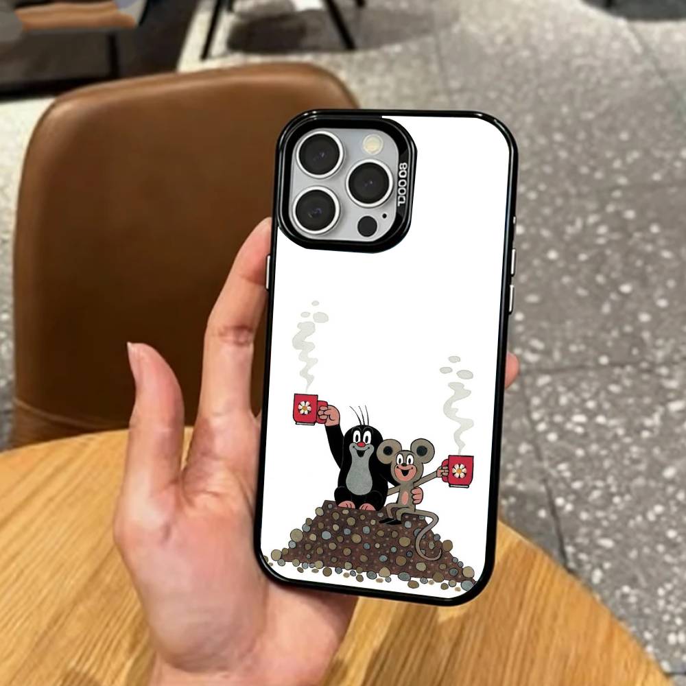 Милый мультяшный Т-Маленький крот Чехол для телефона для iPhone17,16,15,14,13,12,11 Plus,Pro Max Цветной Посеребренный Внутренний чехол
