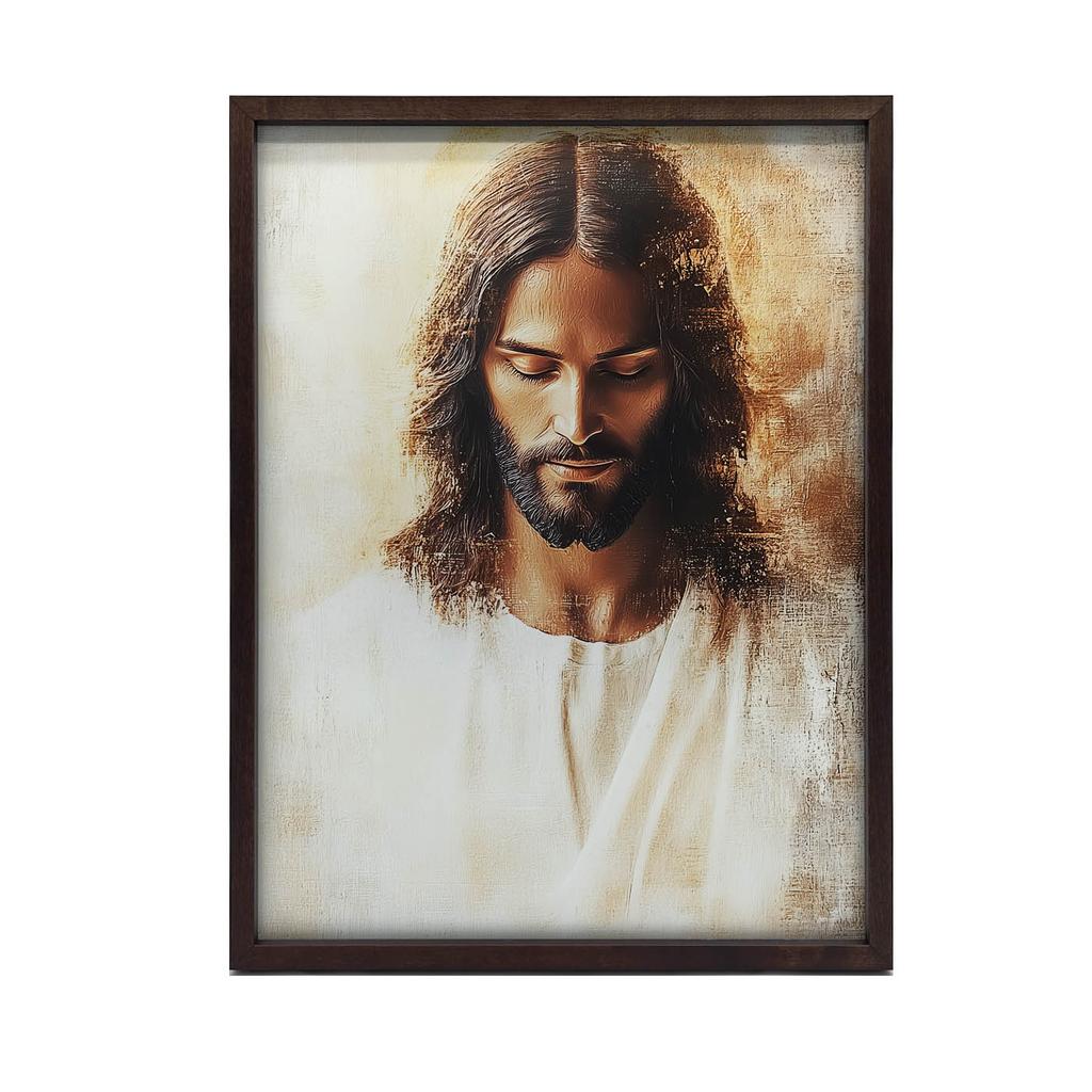 Jezus W Spokoju Serca Jezus W Spokoju Serca, 50X70 Cm, Rama Drewniana Jasny Dąb, Papier Matowy 230 Gsm