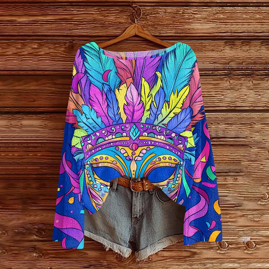 Женский модный пуловер с круглым вырезом, длинным рукавом и принтом, повседневный