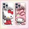 Sanrio Hello Kitty Metallic-Color Phone Case For IPhone X XR XS 16 15 14 13 12 Mini 11 Pro Max 7 8 SE 20 Plus Glass Hard Cover
