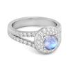 Moonstone Double Halo Accents Ring- 925 Sterling Silver