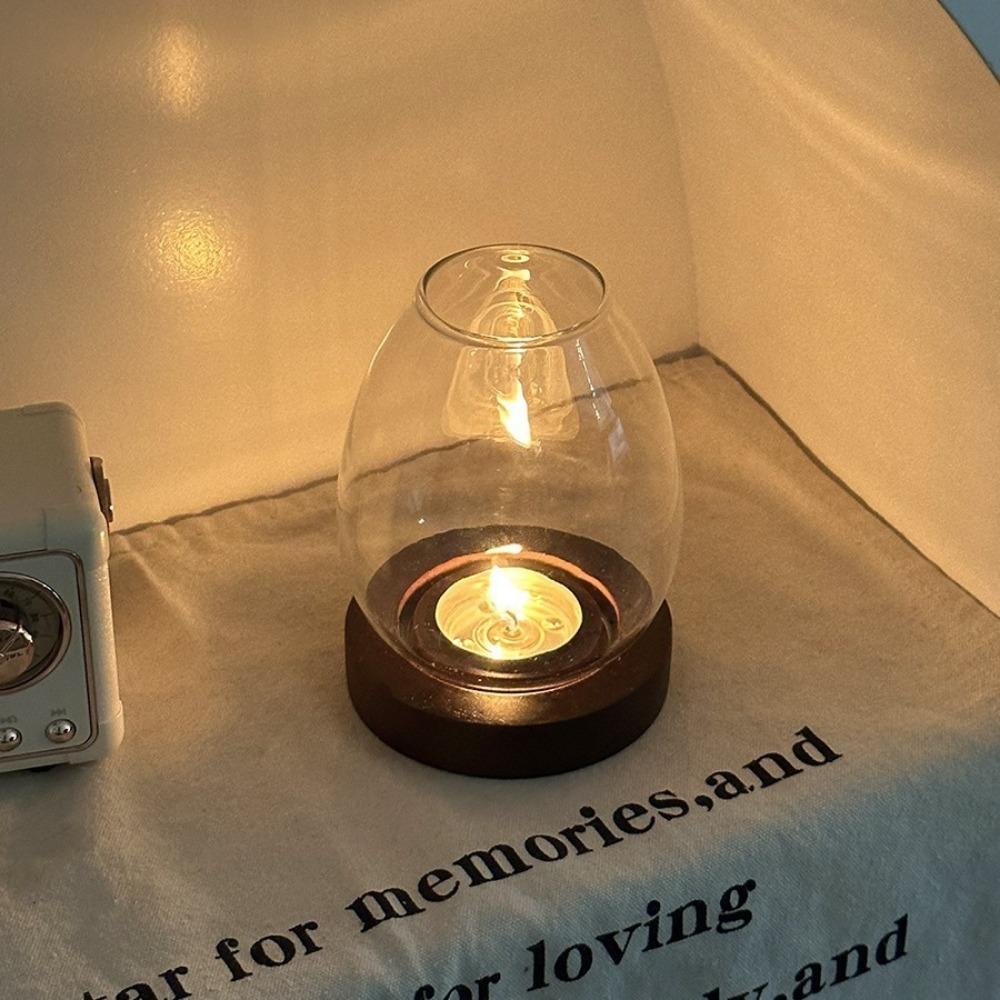 Round Glass Candlesticks Transparent Candle Cup Cover Retro Candle Holder Dining Table Decoration
