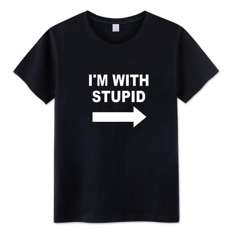 Летняя футболка Im with Stupid, новый стиль, Мой сосед тупой, смешная, юмористическая, с принтом, хлопок, унисекс и женская, повседневная футболка