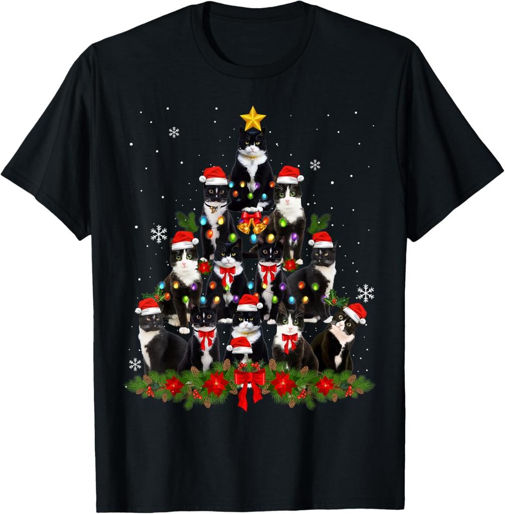 Tuxedo Cat Christmas Tree Tuxedo Cat Lights Xmas Matching T-Shirt