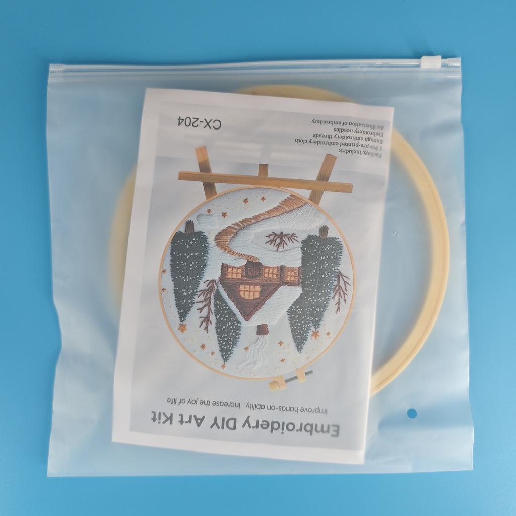 1set Christmas Cozy Cottage Kit DIY Embroidery Materials and Tools Suitable for Beginners, Stitching Tutorial, Hand Embroidery Fabric Material Set