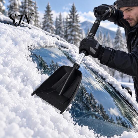 Heavy Duty Ice Scraper Car Snow Shovel with Extendable Handle, for SUV Telescopic Brush Truck Windshield, Scratch-Free Large Pivot Head Removal