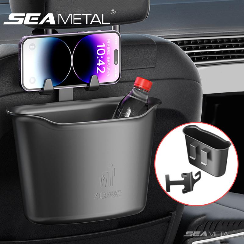 SEAMTAL 1.6L Car Dustbin Box Car Trash Can Seat Back Hanging Rubbish Bin Car Storage Organizer With Phone Holder Hooks