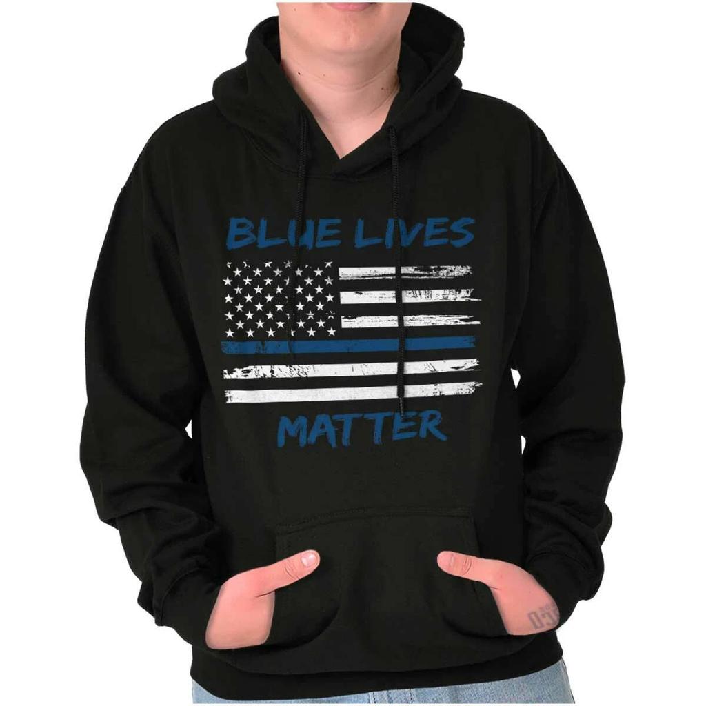 Флаг Blue Lives Matter Линия Полиция Худи Толстовка с капюшоном Мужчины Женщины
