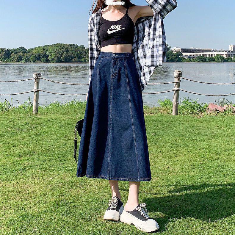 Женская джинсовая юбка А-силуэта в ретро-стиле большого размера - Модная летняя/осенняя