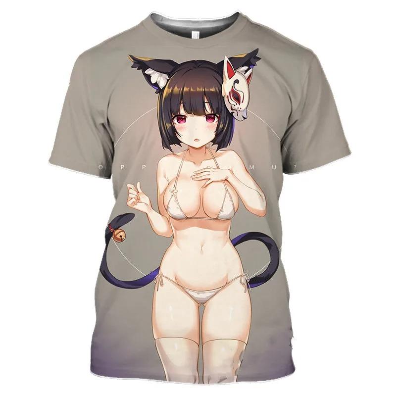 Футболки Azur Lane, пляжные сексуальные игры с 3D принтом для девочек, уличная одежда для мужчин и женщин, футболка большого размера с круглым вырезом, детские футболки Harajuku, топы