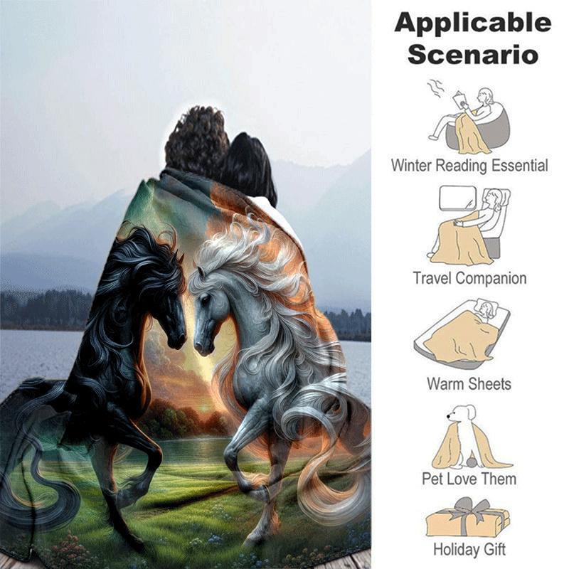 1pc Horse Printing Lightweight Flannel Blanket, Comfortable and Warm Blanket, for Camping Sofa Bed and Couch Office, Suitable for Gift Blanke