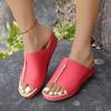 Wedge Heel Thick-soled Slippers Women's Large Size Round Head Casual One-pedal Solid Color Wedge Heel Cool Slippers Women's Outer Wear