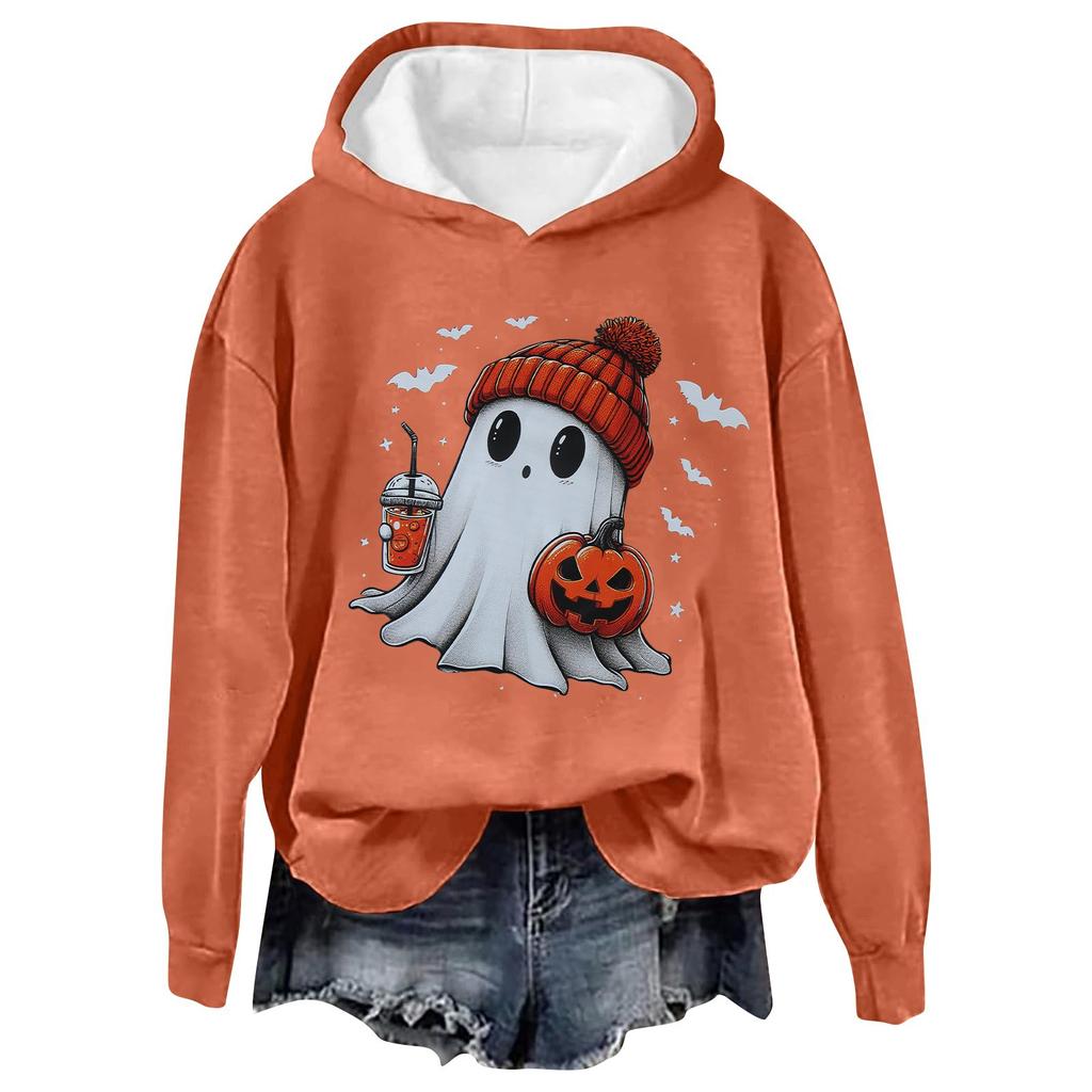 Женская модная повседневная толстовка с длинными рукавами и капюшоном на Хэллоуин с принтом призрачных букв