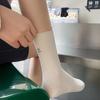 Женские носки из хлопка, трикотажные носки Harajuku Streetwear средней длины, однотонные, в японском стиле, для девочек, кавайные, эластичные, длинные носки