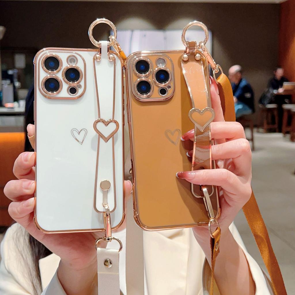 Для IPhone 16E Покрытый любовью браслет-подставка Чехол для телефона для Apple 15 ProMax Ремешок 14 Защитная крышка