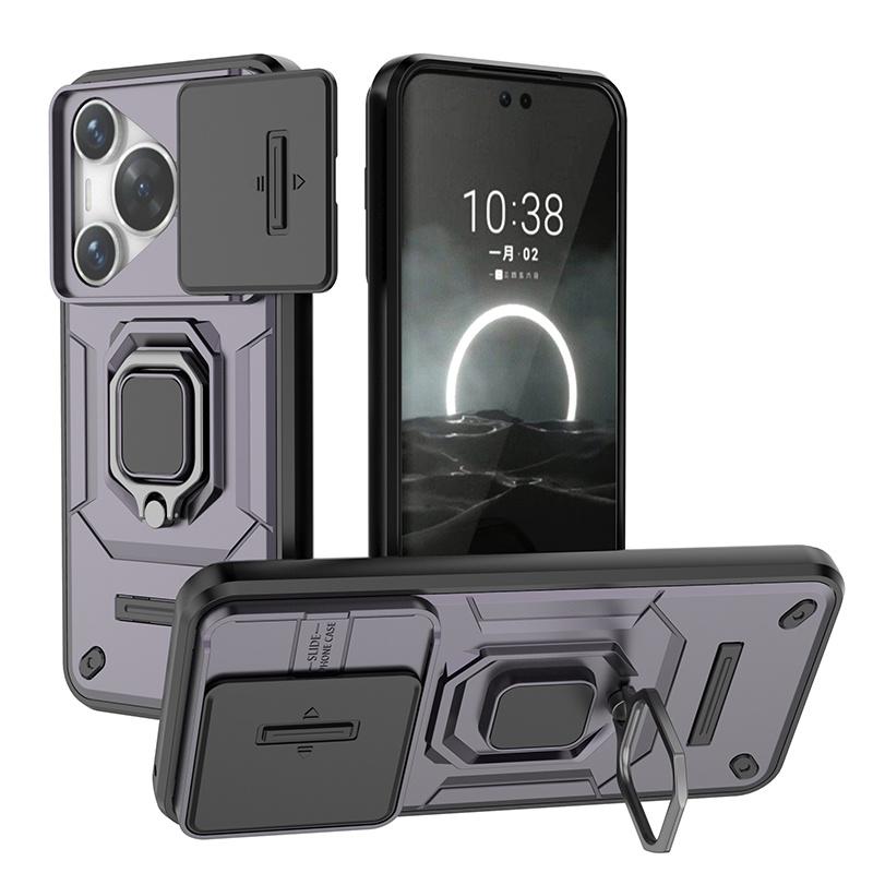 Shockproof Armor Funda For Huawei Pura 70 Pro Case Slide Camera Lens Protect Ring Stand Phone Cover For Pura70 Pro + Plus Capas