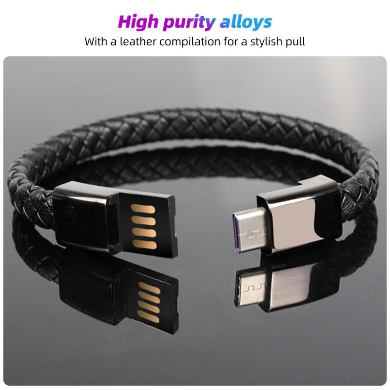 USB-браслет Кожаный Кабель для зарядки Fonken Тип C micro USB Lightning Дата-зарядный шнур Для iPhone Samsung Huwei Xiaomi Кабель