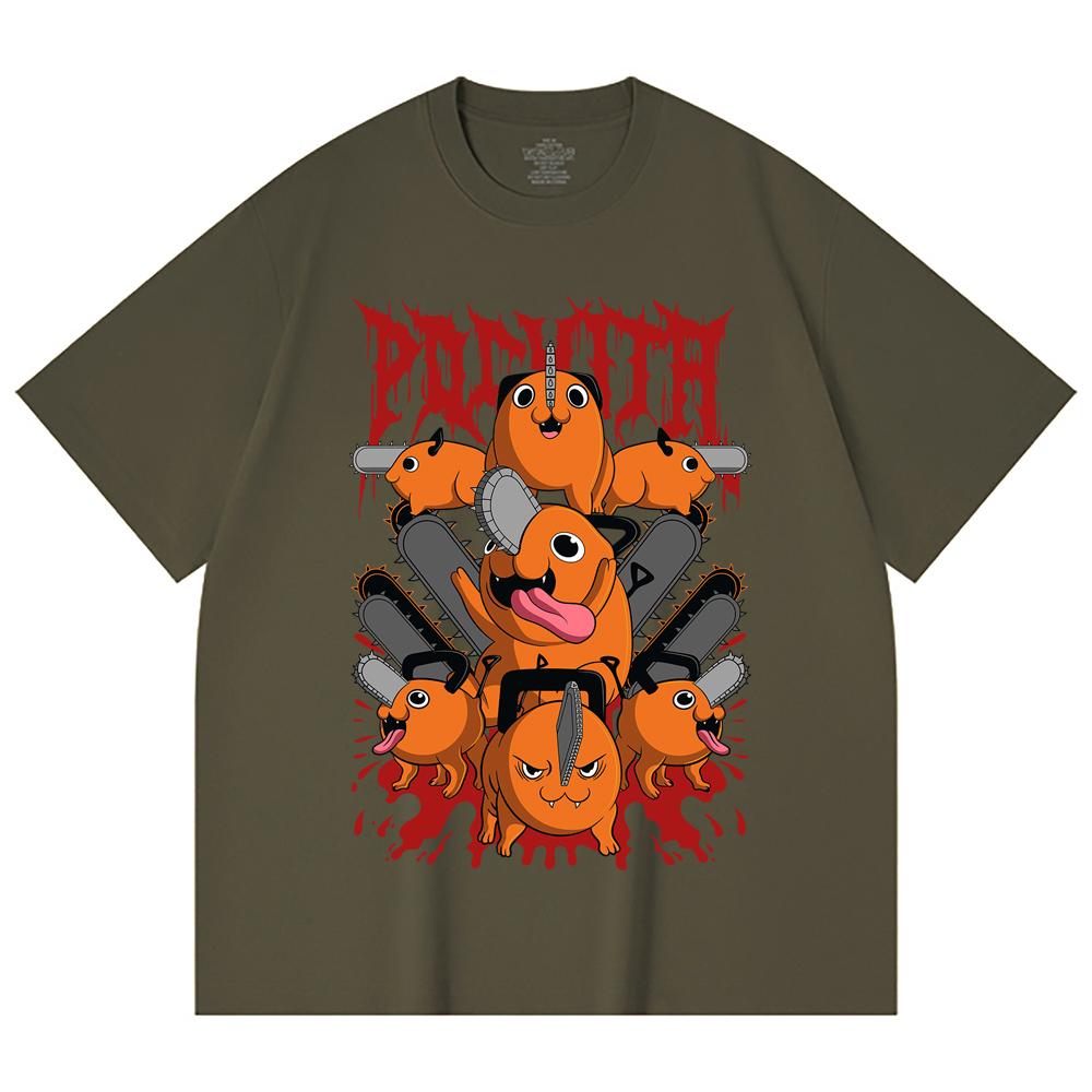 230 Gsm 100% Cotton Chainsaw Man V8 Pochita Print Unisex Heavy Cotton T Shirt