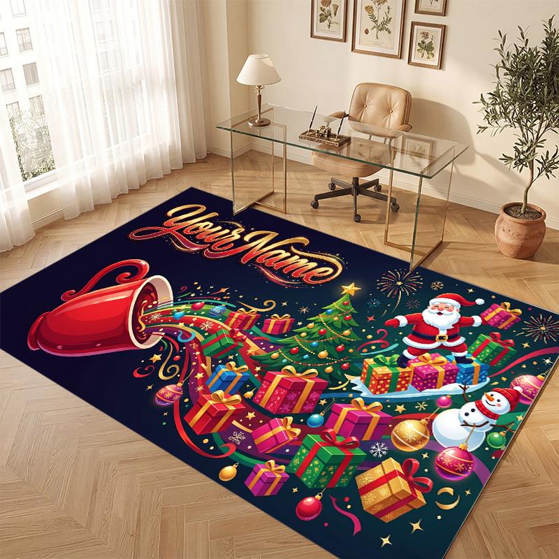 Christmas Theme Soft Crystal Velvet Rug Custom Name & Text Print Non Slip Floor Rug for Bedroom Living Room