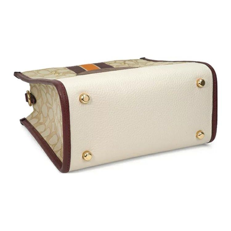 Coach Сумка-тоут Dempsey 22 Classic Monogram Logo Label Застежка на кнопке Холст и Кожа Женская Tote Светло-хаки Бордовый C7083-IMTJ9