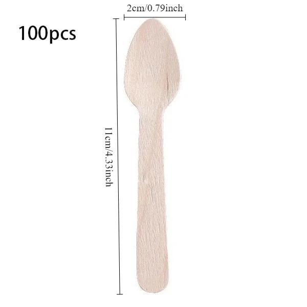 100Pcs Disposable Mini Wooden Spoon Fruit Dessert Forks Spoons Ice Cream Spoon Western Wedding Party Tableware Kitchen Accessory